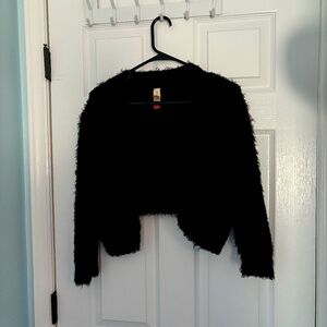 Black, fuzzy, crop cardigan, No Boundaries Sweater